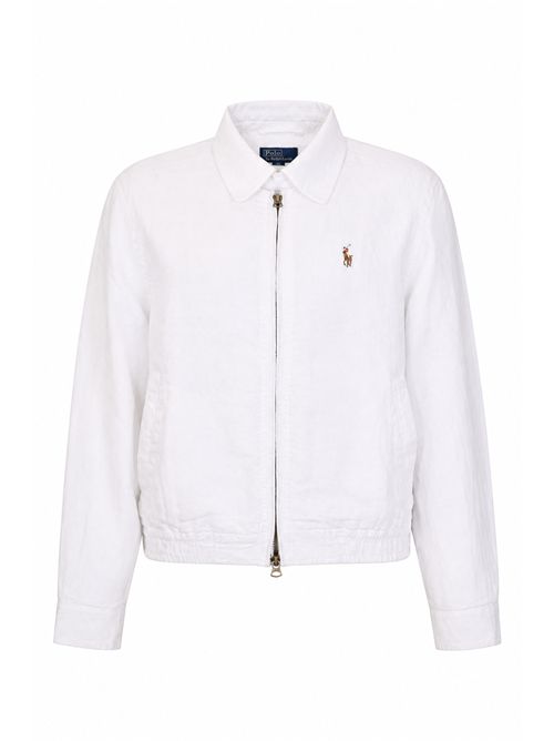 Giacca bomber in lino con ricamo logo